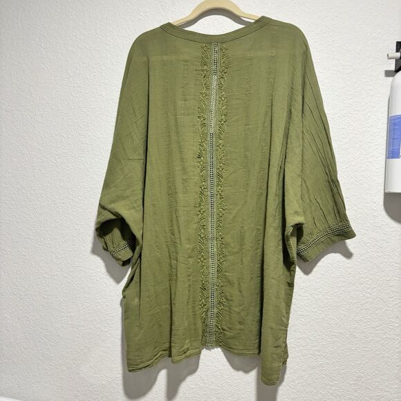 Rachel Zoe Peasant Top 2X Green Embroidered 3/4 Sleeve Boho Cottagecore NEW Line - Picture 3 of 11